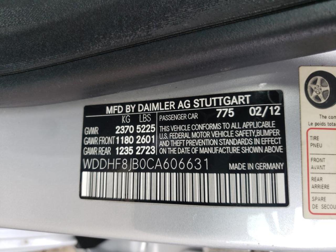 Photo 10 from auction – 2012 MERCEDES-BENZ E 350 4MAT with VIN WDDHF8JB0CA606631