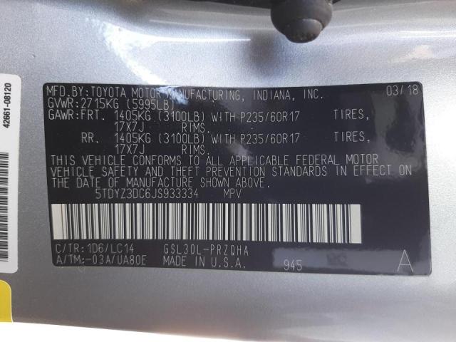 Photo 10 from auction – 2018 TOYOTA SIENNA XLE with VIN 5TDYZ3DC6JS933334