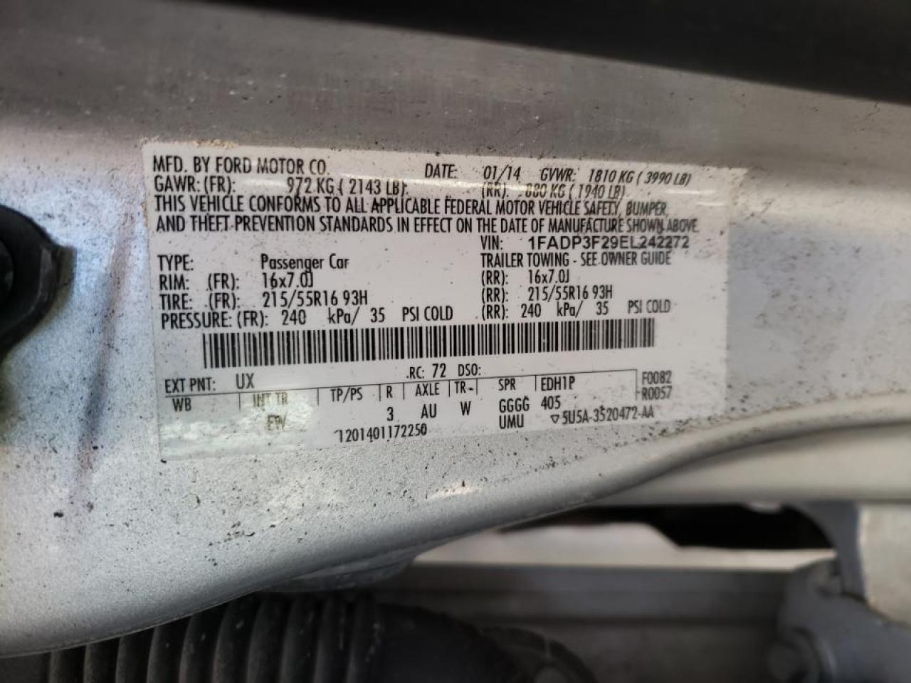 Photo 10 from auction – 2014 FORD FOCUS SE with VIN 1FADP3F29EL242272
