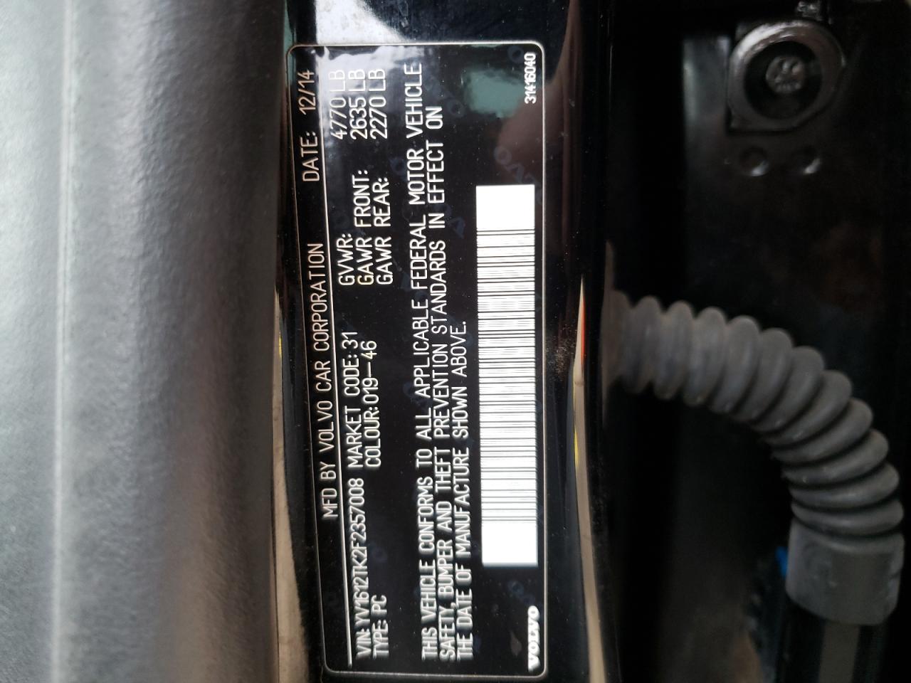 Photo 10 from auction – 2015 VOLVO S60 PREMIE with VIN YV1612TK2F2357008