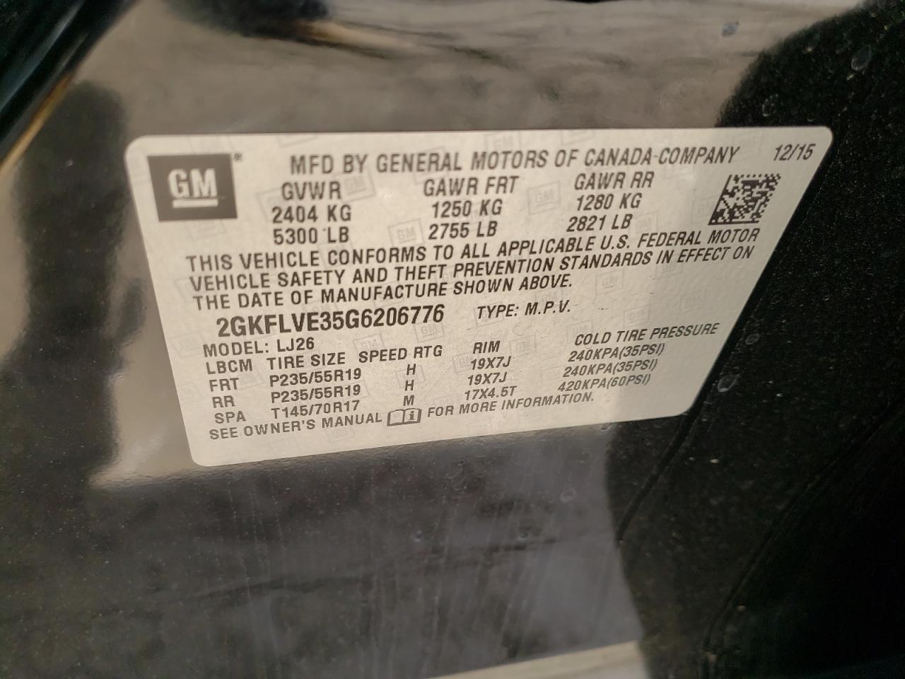 Photo 10 from auction – 2016 GMC TERRAIN DE with VIN 2GKFLVE35G6206776