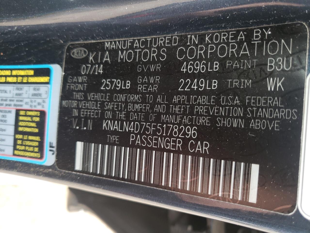 Photo 10 from auction – 2015 KIA CADENZA PR with VIN KNALN4D75F5178296