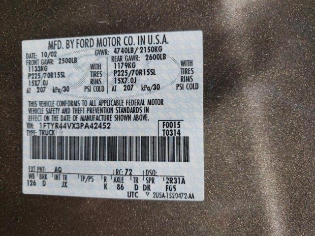Photo 10 from auction – 2003 FORD RANGER SUP with VIN 1FTYR44VX3PA42452