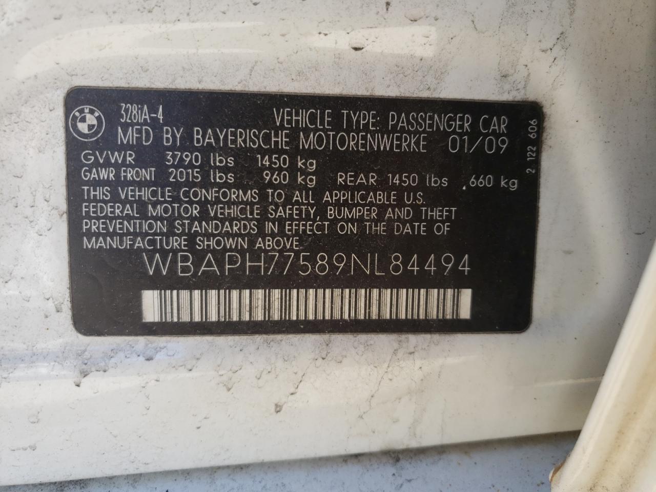Photo 10 from auction – 2009 BMW 328 I with VIN WBAPH77589NL84494