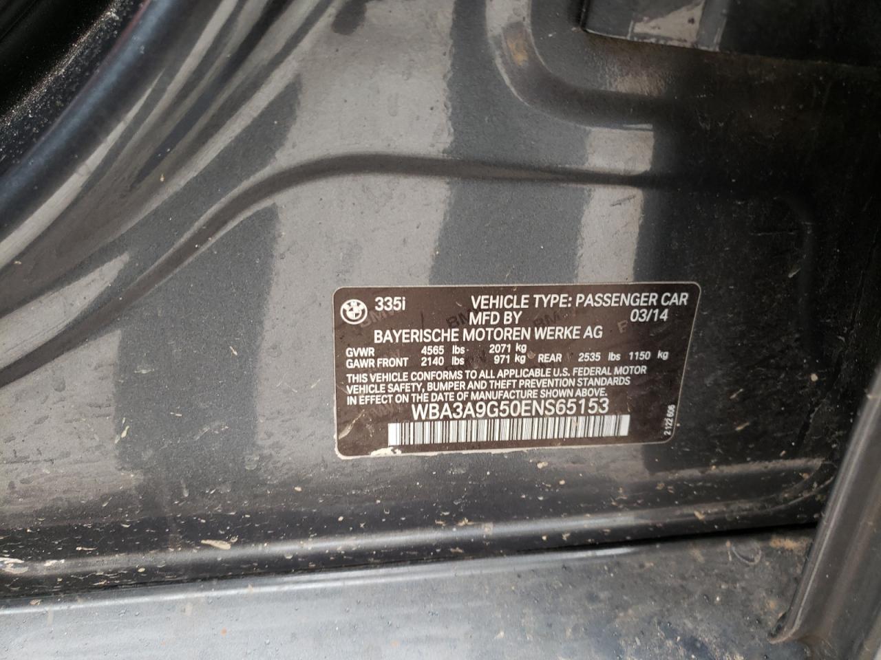 Photo 10 from auction – 2014 BMW 335 I with VIN WBA3A9G50ENS65153
