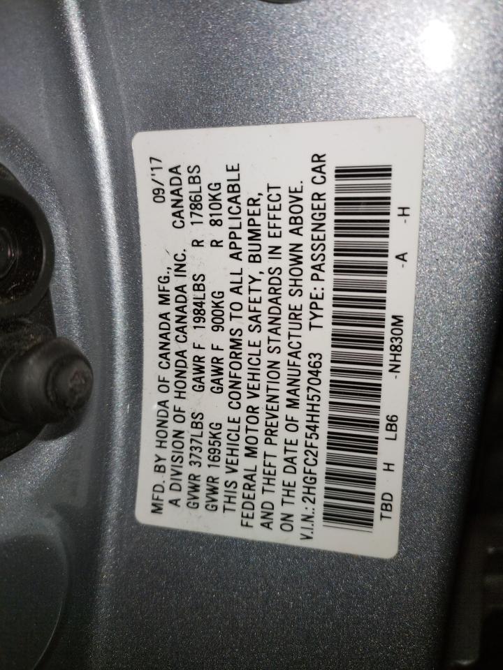 Photo 10 from auction – 2017 HONDA CIVIC LX with VIN 2HGFC2F54HH570463