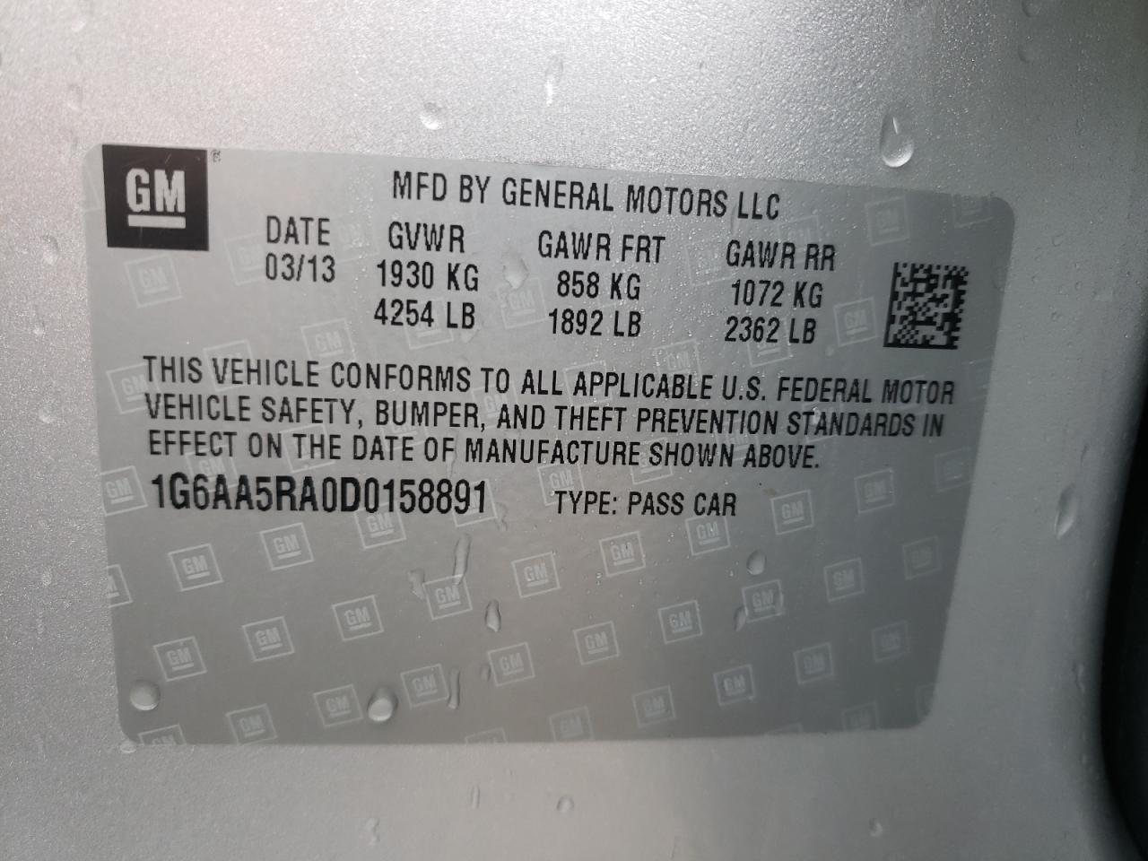 Photo 10 from auction – 2013 CADILLAC ATS with VIN 1G6AA5RA0D0158891