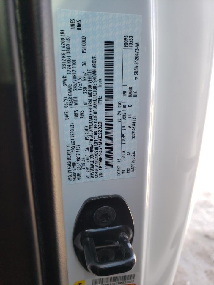 Photo 10 from auction – 2021 FORD F150 with VIN 1FTMF1C57MKE22029