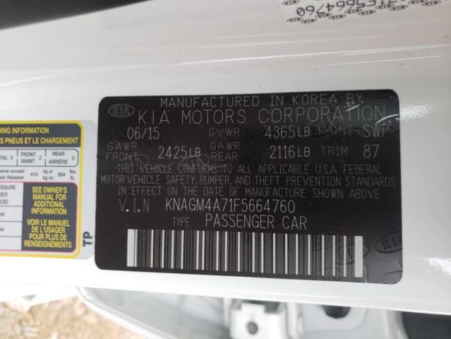 Photo 10 from auction – 2015 KIA OPTIMA LX with VIN KNAGM4A71F5664760