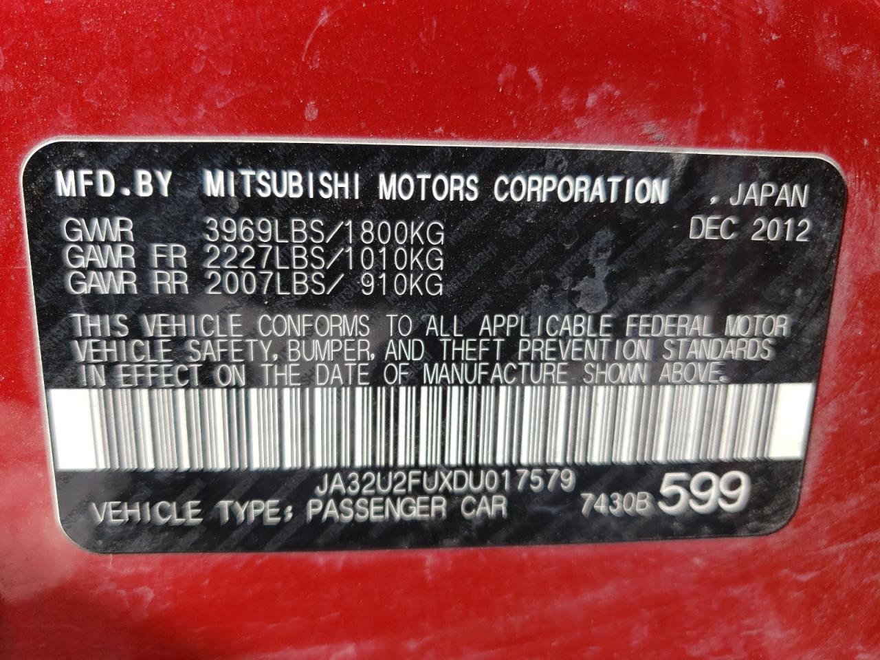 Photo 10 from auction – 2013 MITSUBISHI LANCER ES/ with VIN JA32U2FUXDU017579