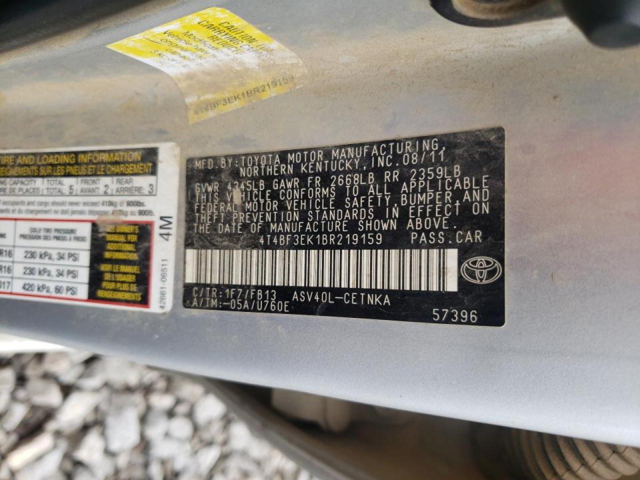Photo 10 from auction – 2011 TOYOTA CAMRY BASE with VIN 4T4BF3EK1BR219159