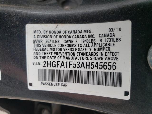 Photo 10 from auction – 2010 HONDA CIVIC LX with VIN 2HGFA1F53AH545656