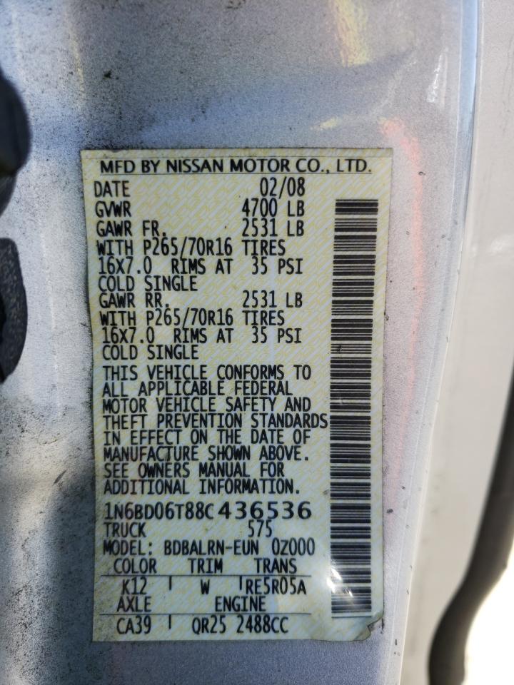 Photo 10 from auction – 2008 NISSAN FRONTIER K with VIN 1N6BD06T88C436536