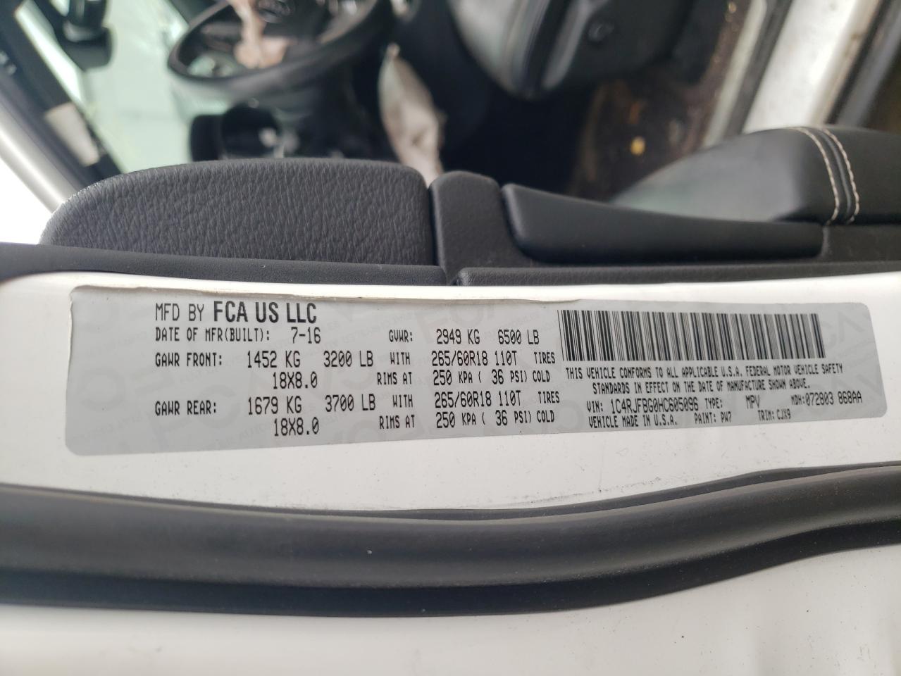 Photo 10 from auction – 2017 JEEP GRAND CHER with VIN 1C4RJFBG0HC605096