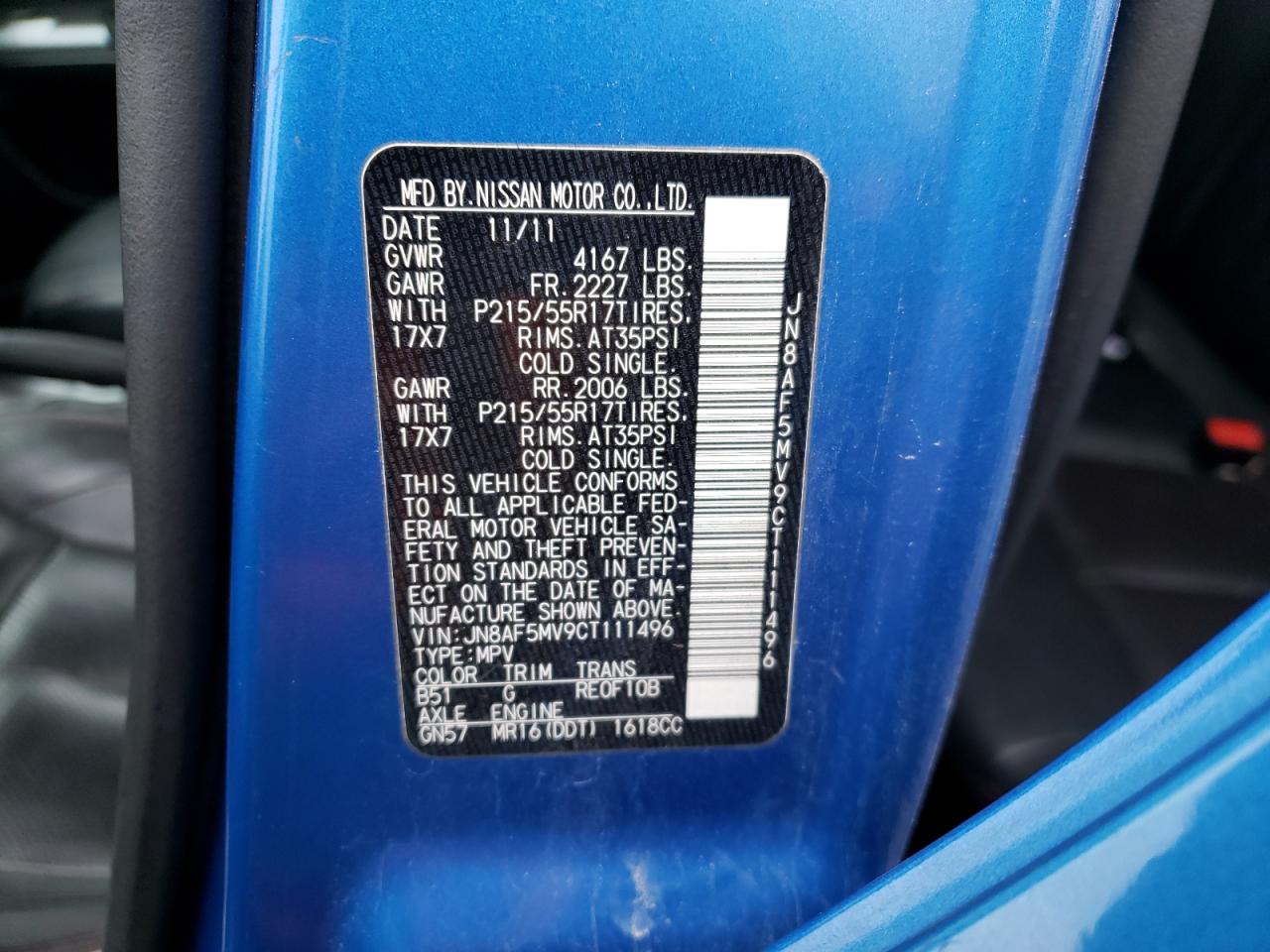 Photo 10 from auction – 2012 NISSAN JUKE S with VIN JN8AF5MV9CT111496