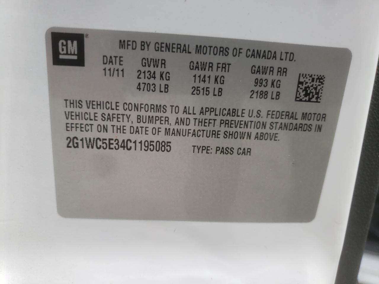 Photo 10 from auction – 2012 CHEVROLET IMPALA LTZ with VIN 2G1WC5E34C1195085
