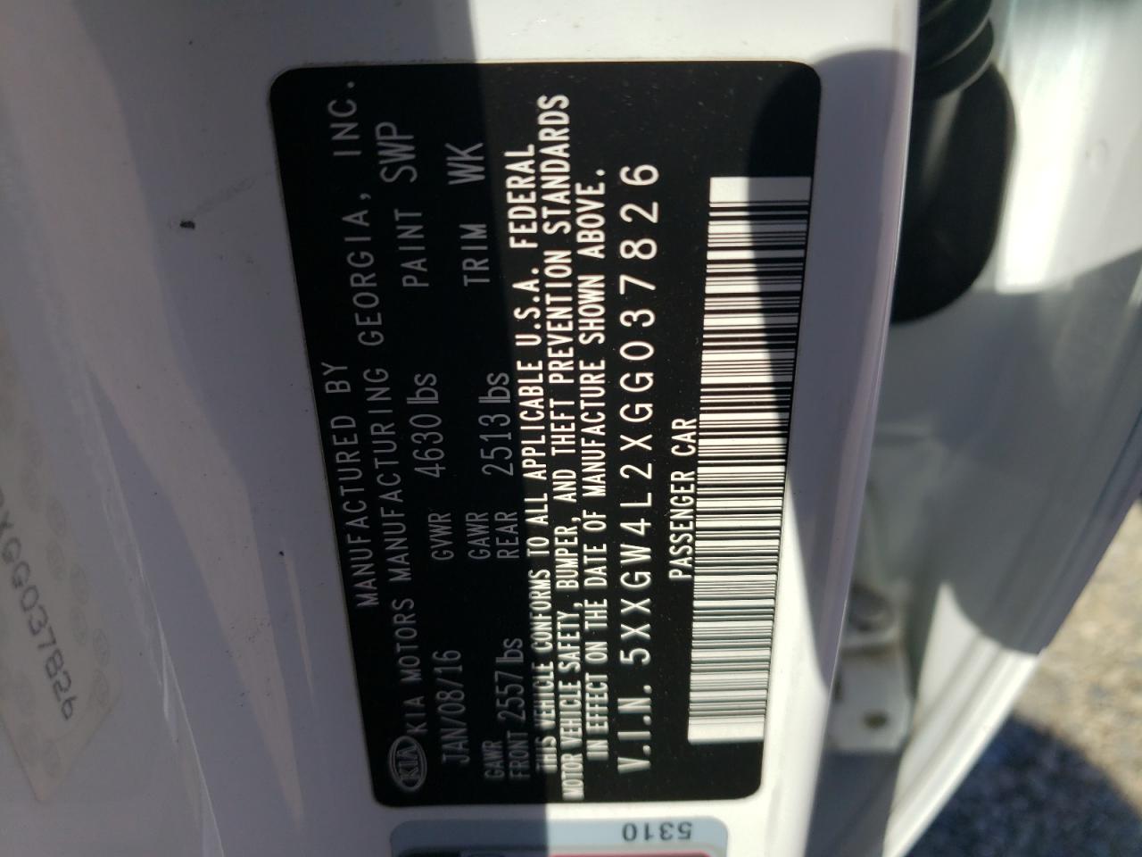 Photo 10 from auction – 2016 KIA OPTIMA SX with VIN 5XXGW4L2XGG037826