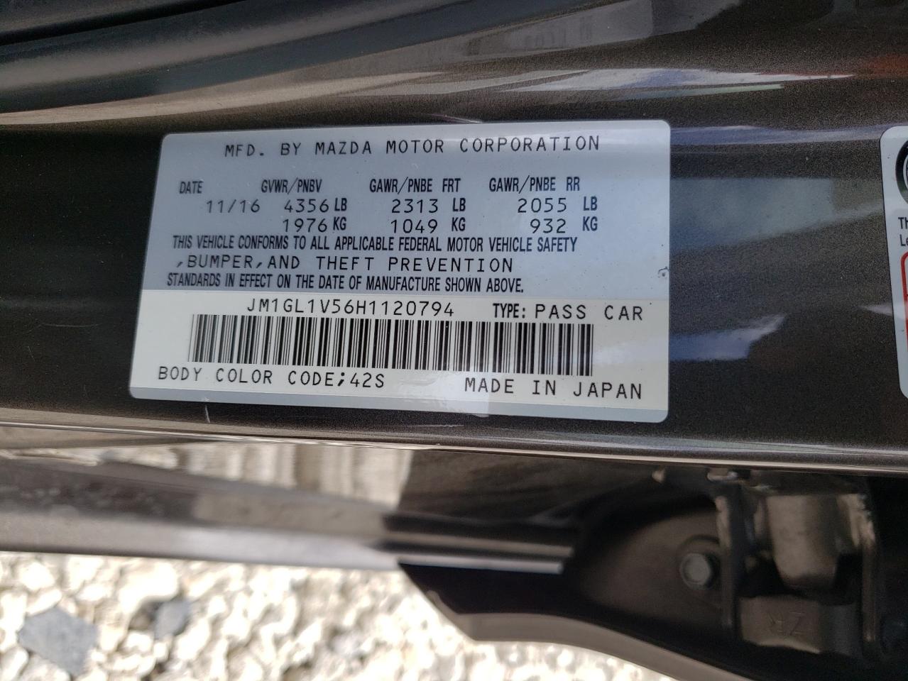 Photo 10 from auction – 2017 MAZDA 6 TOURING with VIN JM1GL1V56H1120794
