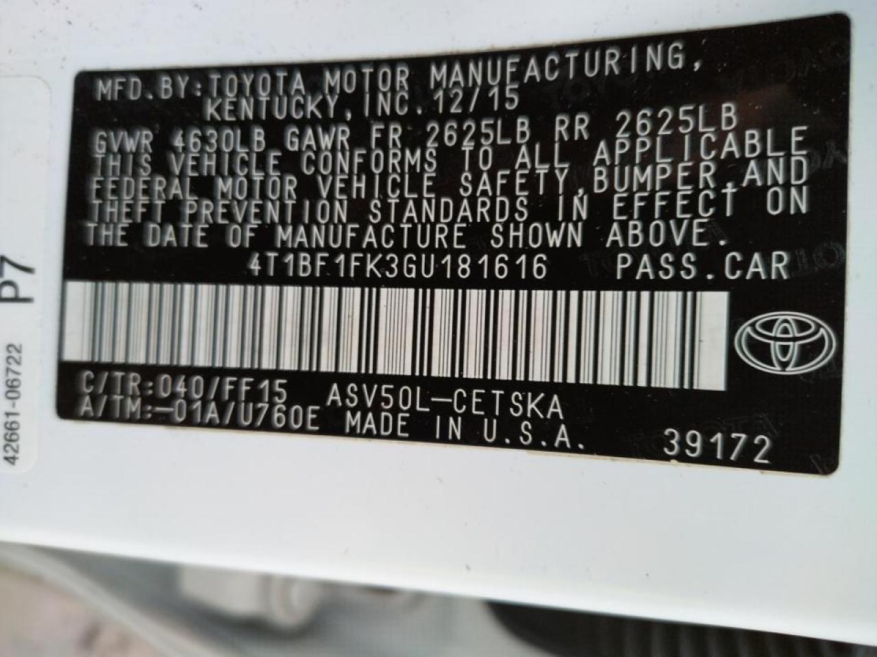 Photo 10 from auction – 2016 TOYOTA CAMRY LE with VIN 4T1BF1FK3GU181616