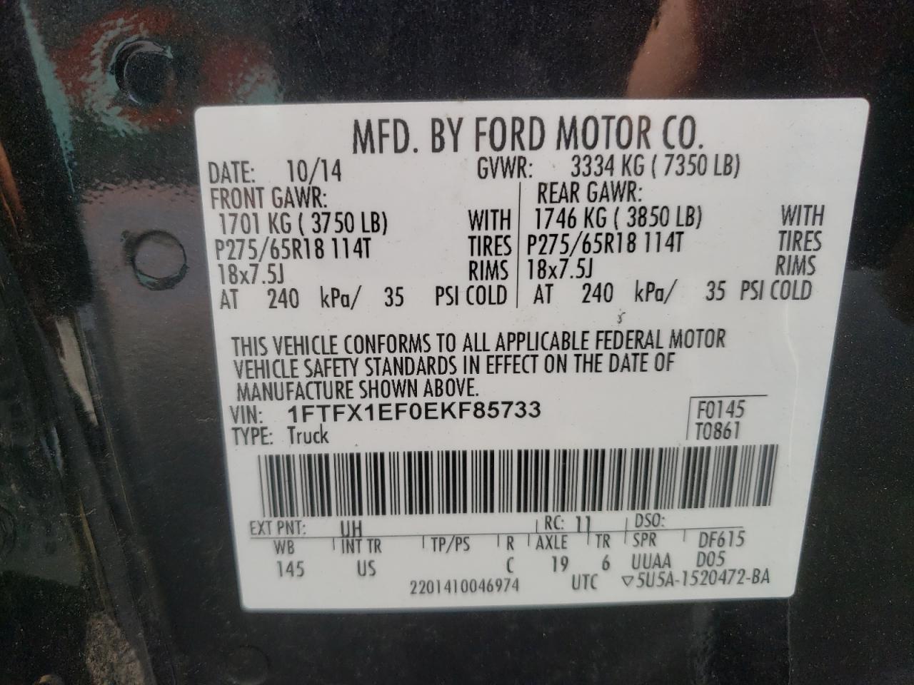 Photo 10 from auction – 2014 FORD F150 SUPER with VIN 1FTFX1EF0EKF85733