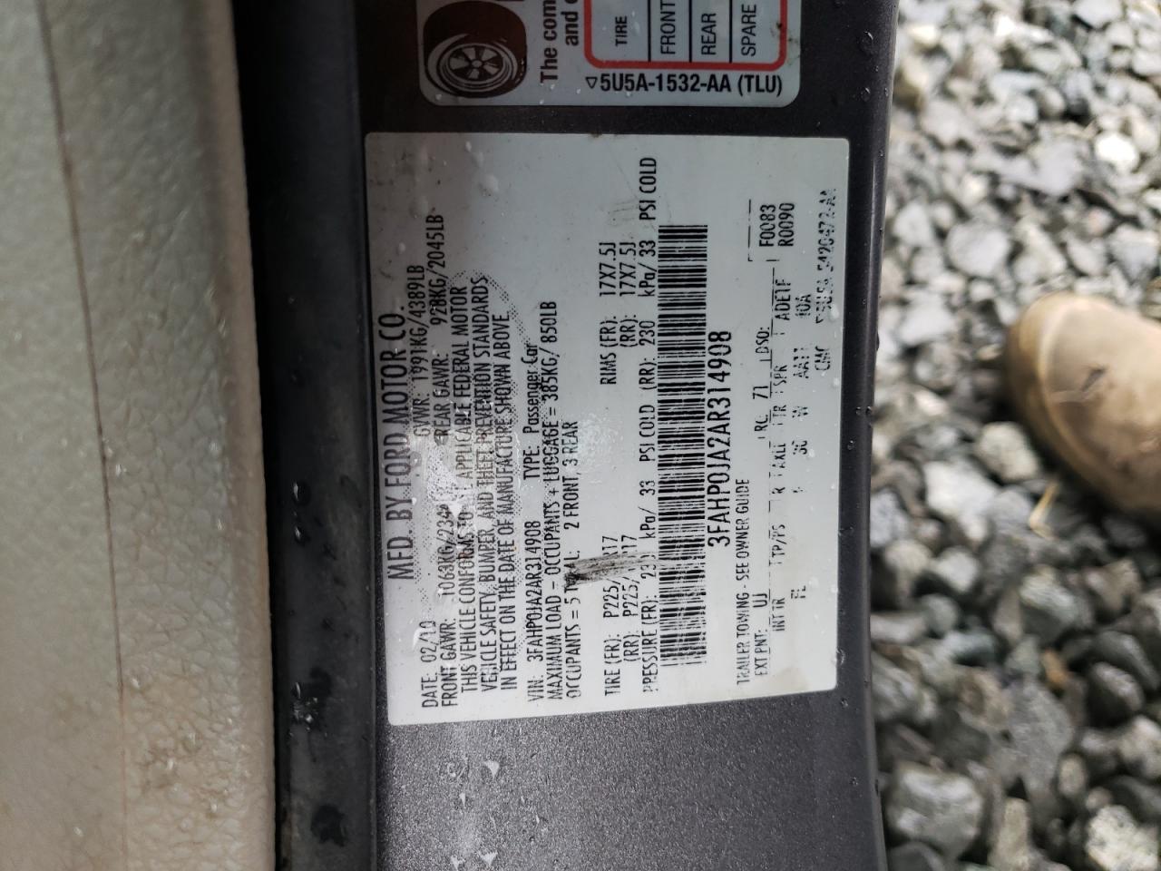 Photo 10 from auction – 2010 FORD FUSION SEL with VIN 3FAHP0JA2AR314908