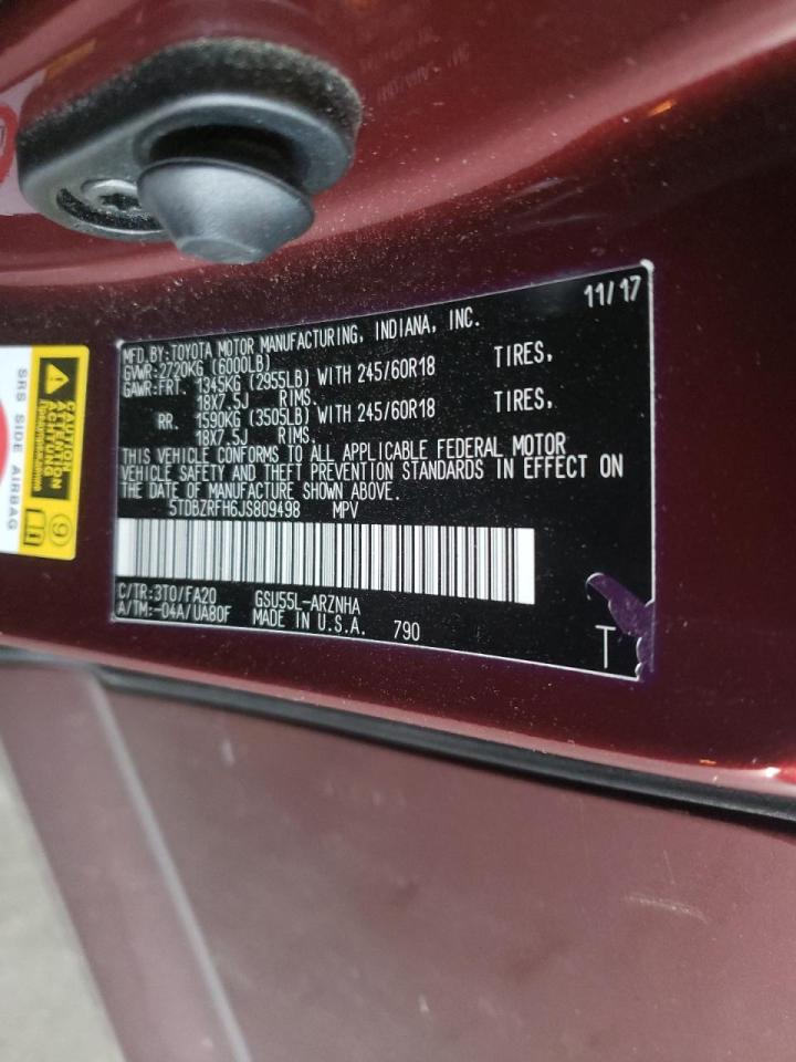 Photo 10 from auction – 2018 TOYOTA HIGHLANDER with VIN 5TDBZRFH6JS809498
