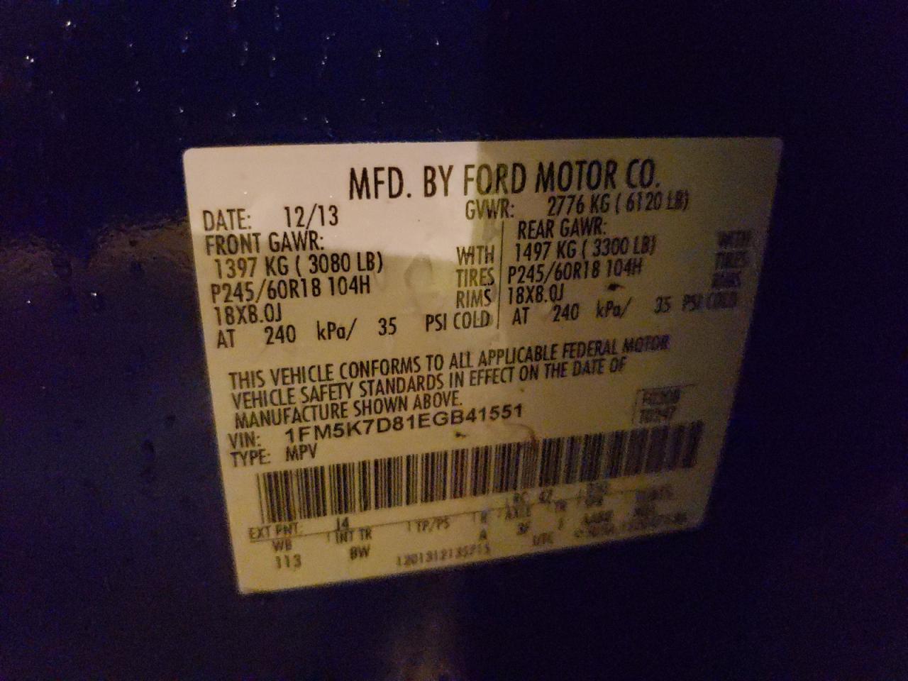 Photo 10 from auction – 2014 FORD EXPLORER X with VIN 1FM5K7D81EGB41551