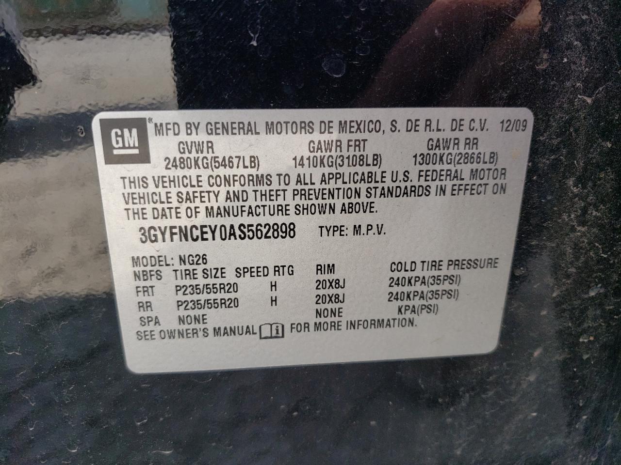 Photo 10 from auction – 2010 CADILLAC SRX PREMIU with VIN 3GYFNCEY0AS562898