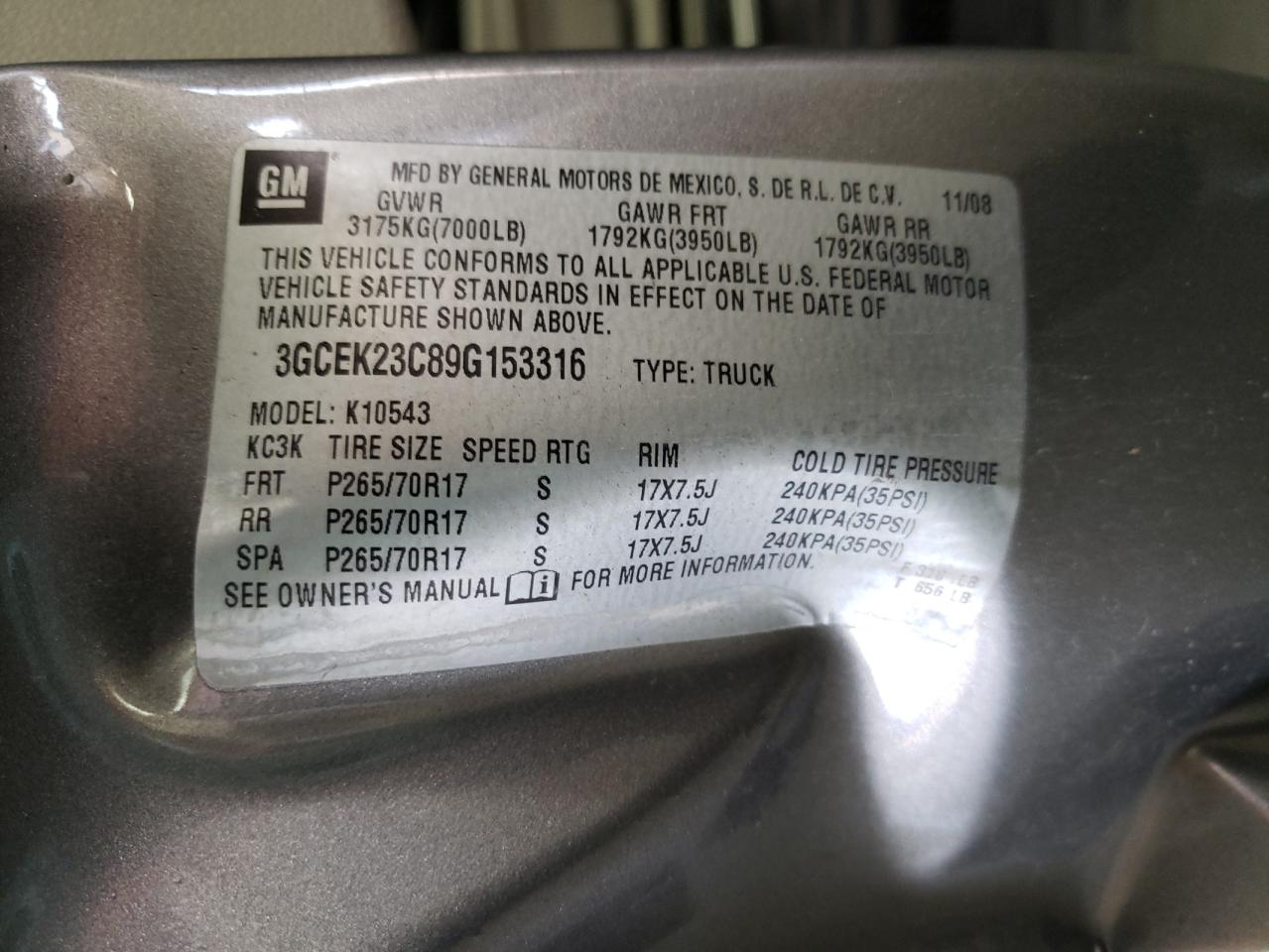 Photo 10 from auction – 2009 CHEVROLET SILVERADO with VIN 3GCEK23C89G153316