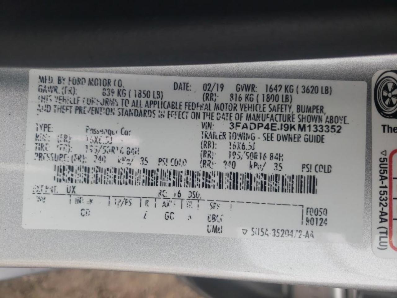 Photo 10 from auction – 2019 FORD FIESTA SE with VIN 3FADP4EJ9KM133352