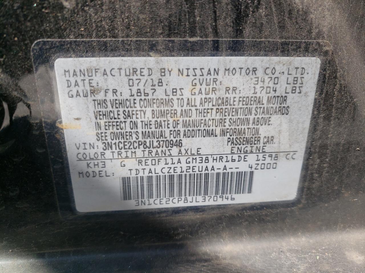 Photo 10 from auction – 2018 NISSAN VERSA NOTE with VIN 3N1CE2CP8JL370946