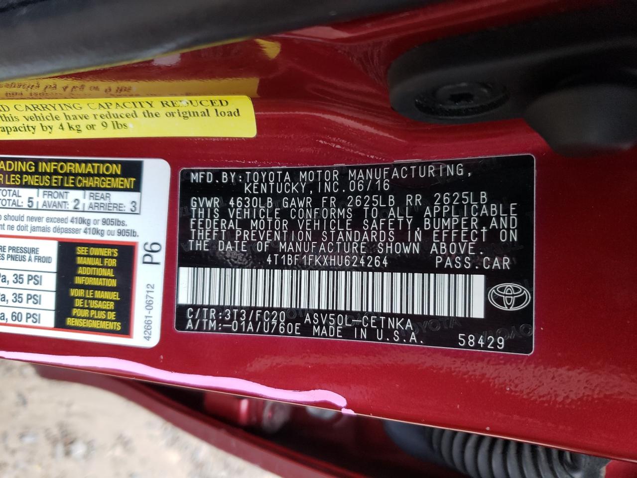 Photo 10 from auction – 2017 TOYOTA CAMRY LE with VIN 4T1BF1FKXHU624264