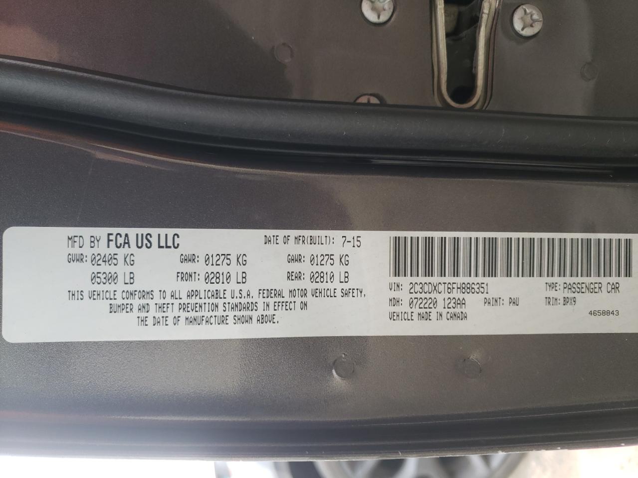 Photo 10 from auction – 2015 DODGE CHARGER R/ with VIN 2C3CDXCT6FH886351