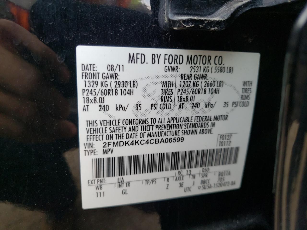 Photo 10 from auction – 2012 FORD EDGE LIMIT with VIN 2FMDK4KC4CBA06599