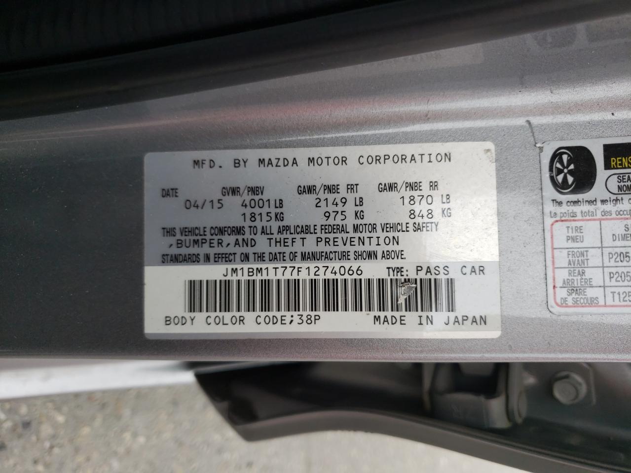 Photo 10 from auction – 2015 MAZDA 3 SV with VIN JM1BM1T77F1274066