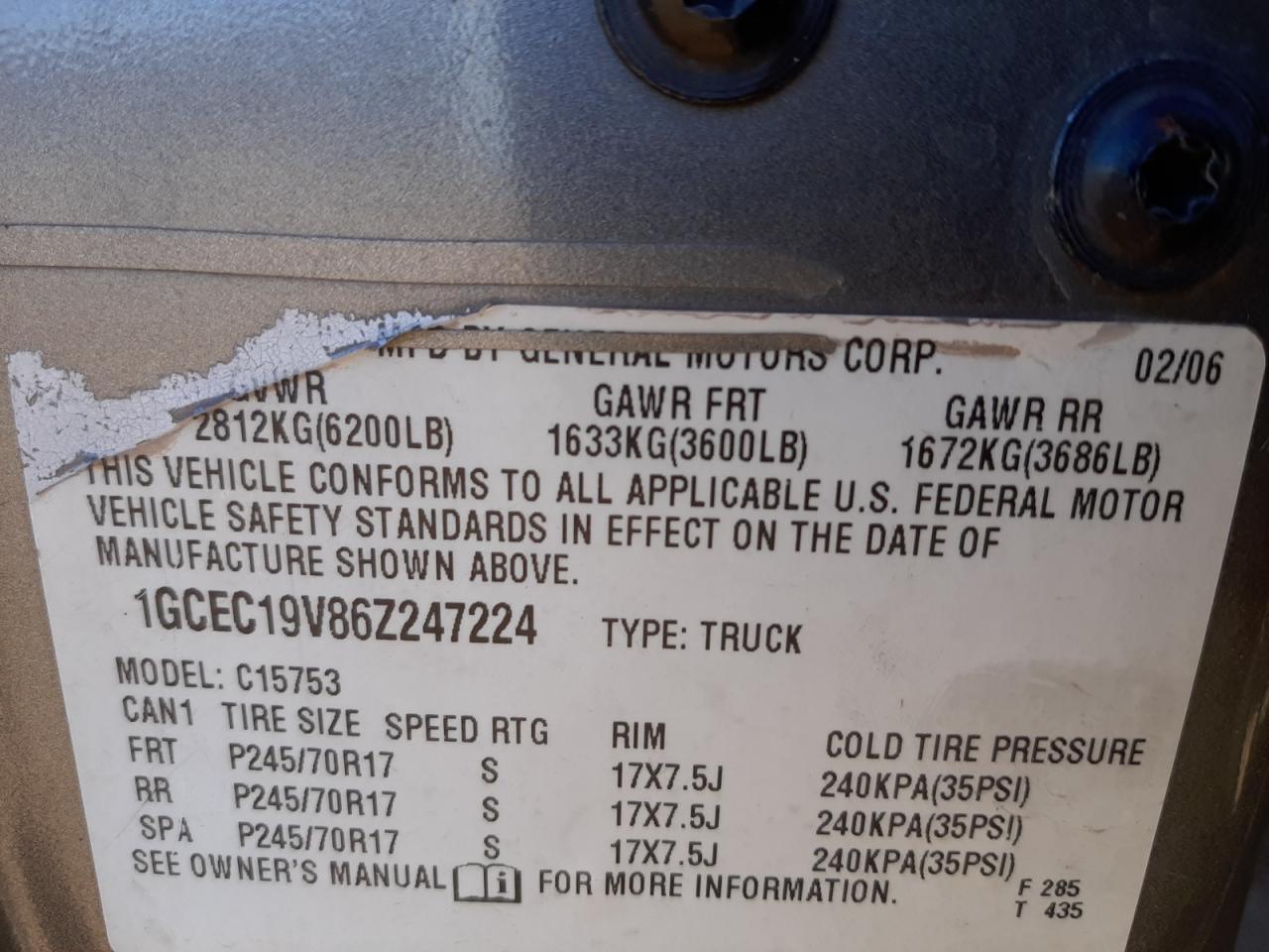 Photo 10 from auction – 2006 CHEVROLET SILVERADO with VIN 1GCEC19V86Z247224