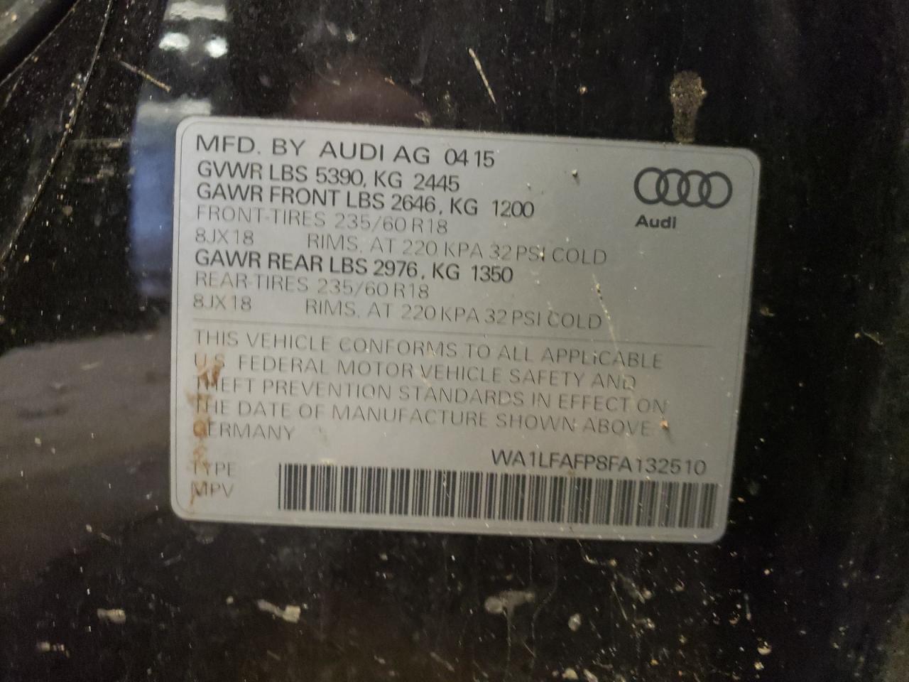 Photo 10 from auction – 2015 AUDI Q5 PREMIUM with VIN WA1LFAFP8FA132510