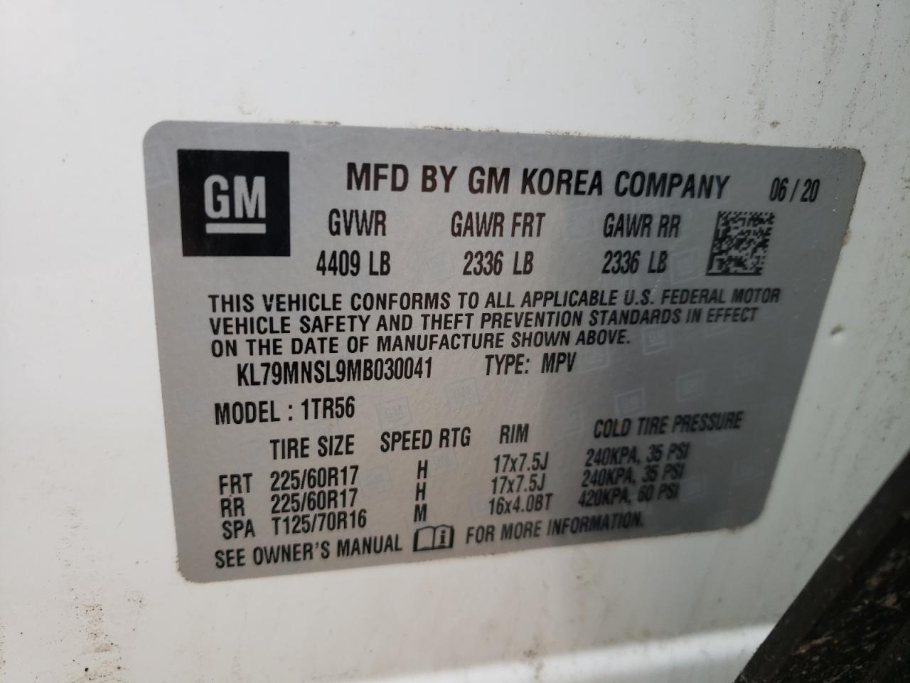 Photo 10 from auction – 2021 CHEVROLET TRAILBLAZE with VIN KL79MNSL9MB030041