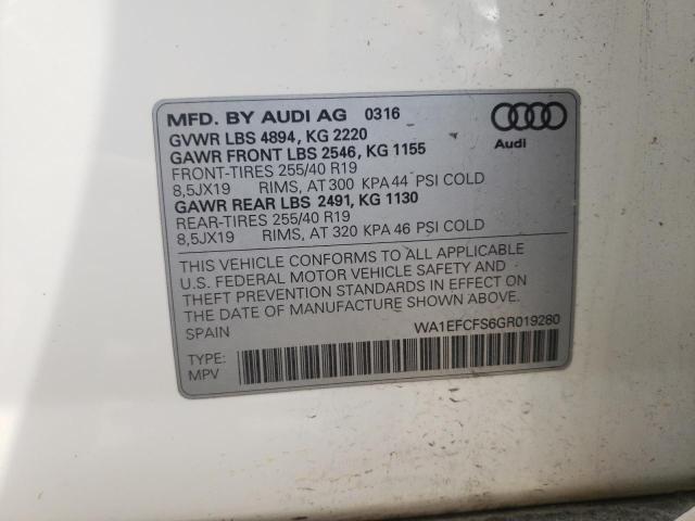 Photo 10 from auction – 2016 AUDI Q3 PREMIUM with VIN WA1EFCFS6GR019280