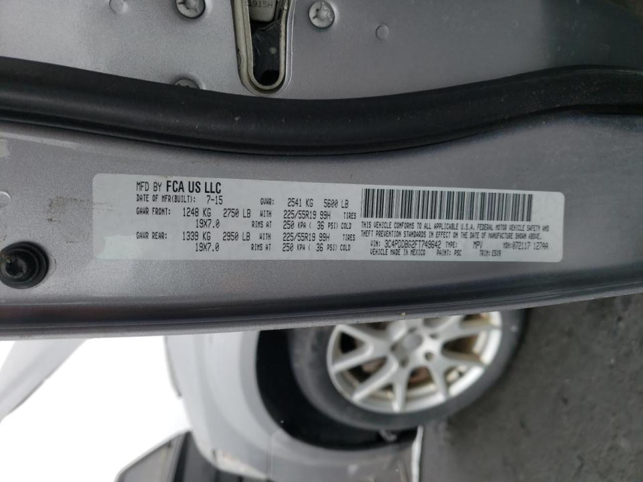 Photo 10 from auction – 2015 DODGE JOURNEY SX with VIN 3C4PDDBG2FT749642