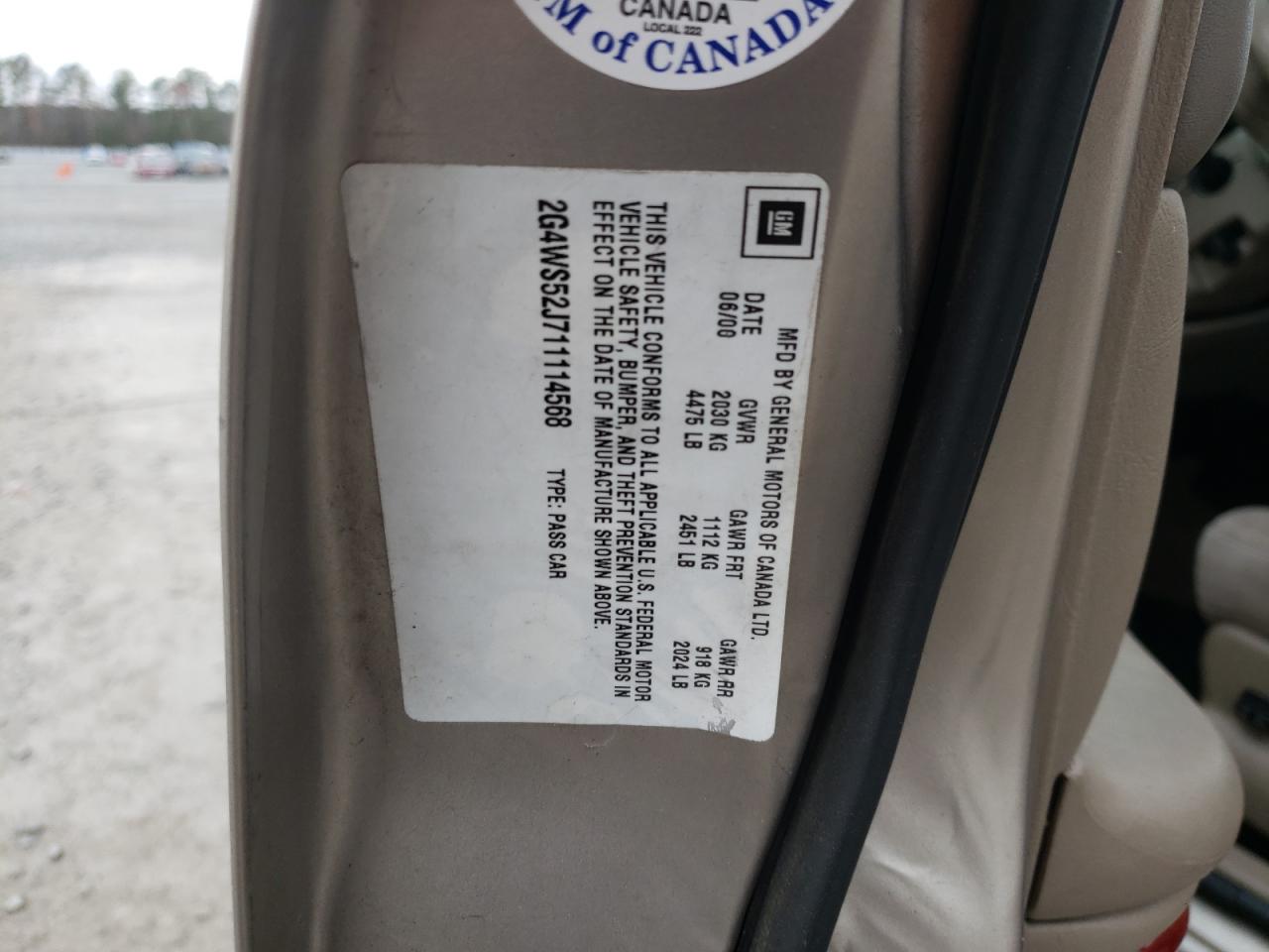 Photo 10 from auction – 2001 BUICK CENTURY CU with VIN 2G4WS52J711114568
