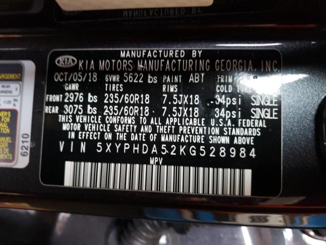 Photo 10 from auction – 2019 KIA SORENTO EX with VIN 5XYPHDA52KG528984