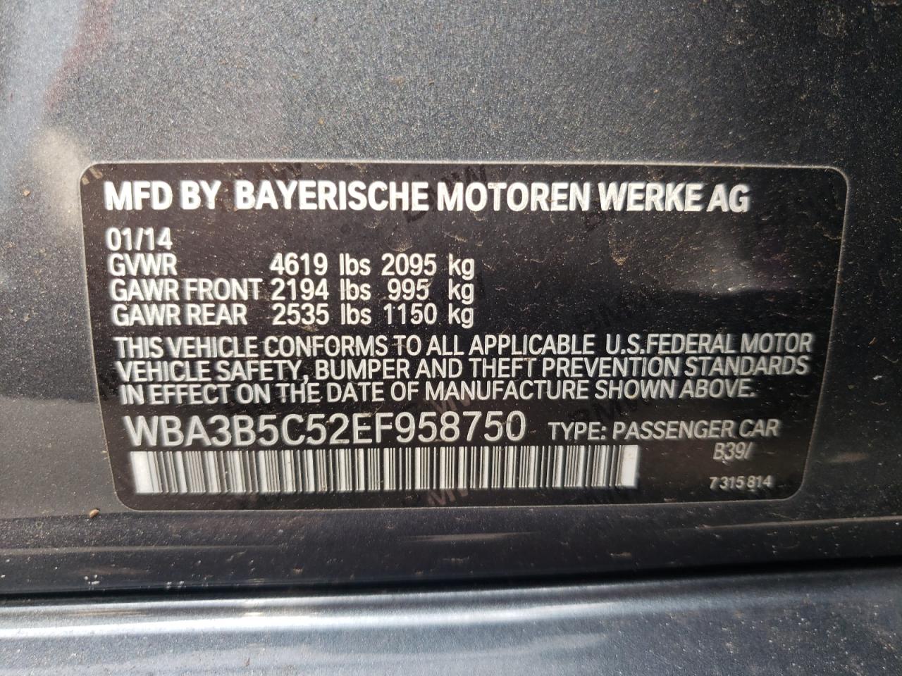 Photo 10 from auction – 2014 BMW 328 XI SUL with VIN WBA3B5C52EF958750