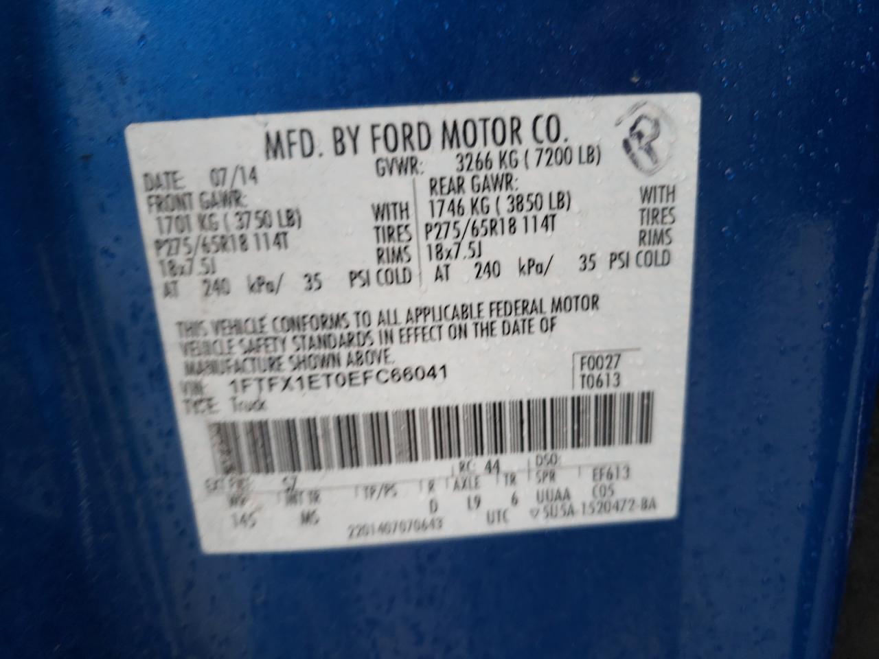 Photo 10 from auction – 2014 FORD F150 SUPER with VIN 1FTFX1ET0EFC66041