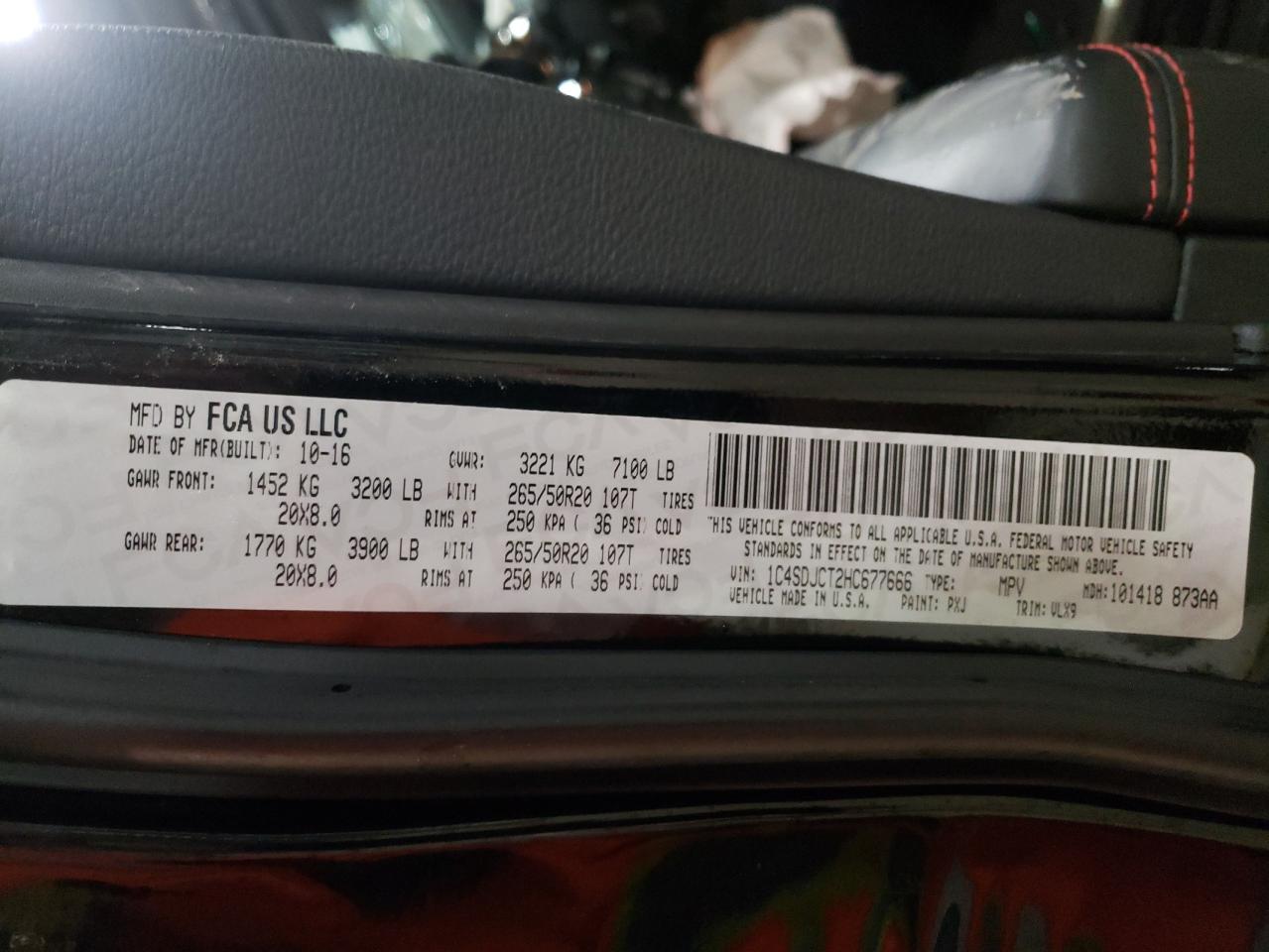 Photo 10 from auction – 2017 DODGE DURANGO R/ with VIN 1C4SDJCT2HC677666