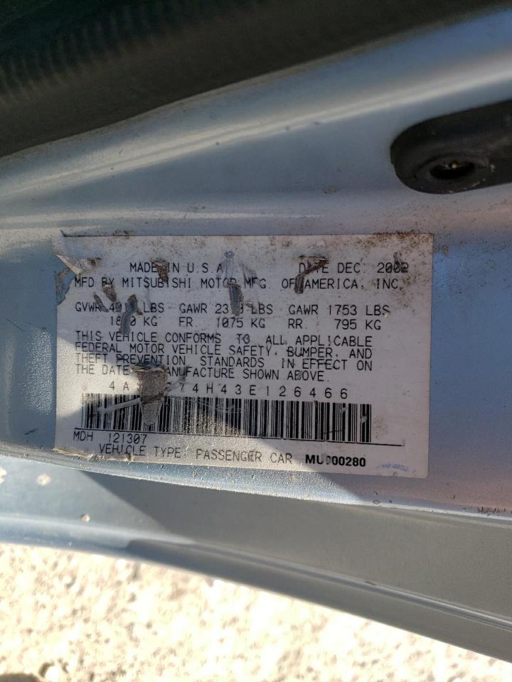 Photo 10 from auction – 2003 MITSUBISHI ECLIPSE GT with VIN 4A3AC74H43E126466