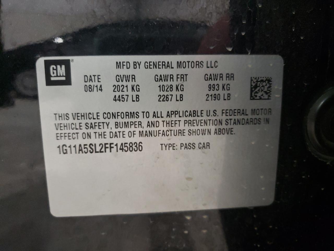Photo 10 from auction – 2015 CHEVROLET MALIBU LS with VIN 1G11A5SL2FF145836