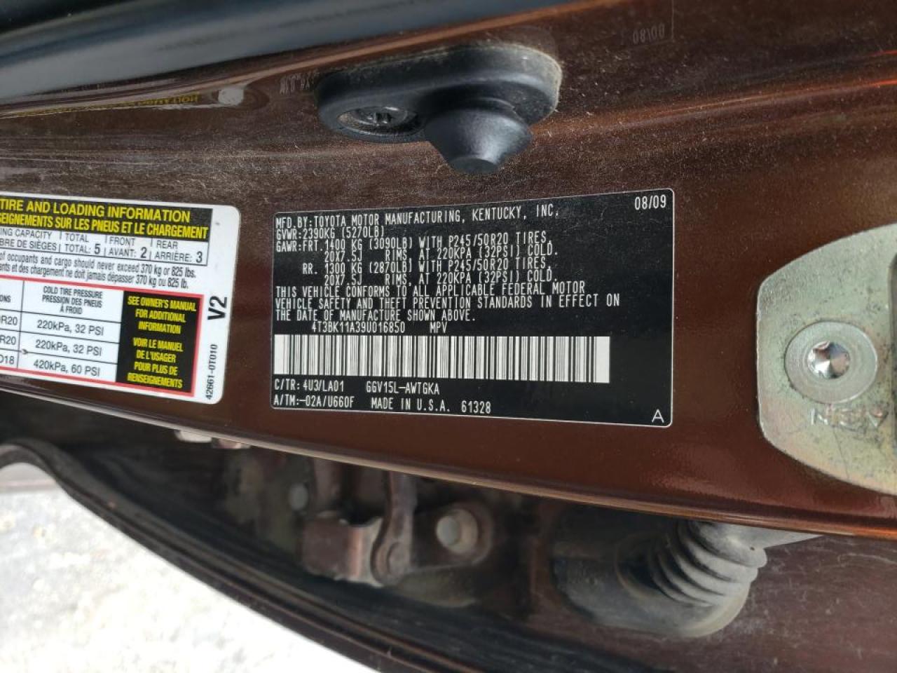 Photo 10 from auction – 2009 TOYOTA VENZA with VIN 4T3BK11A39U016850