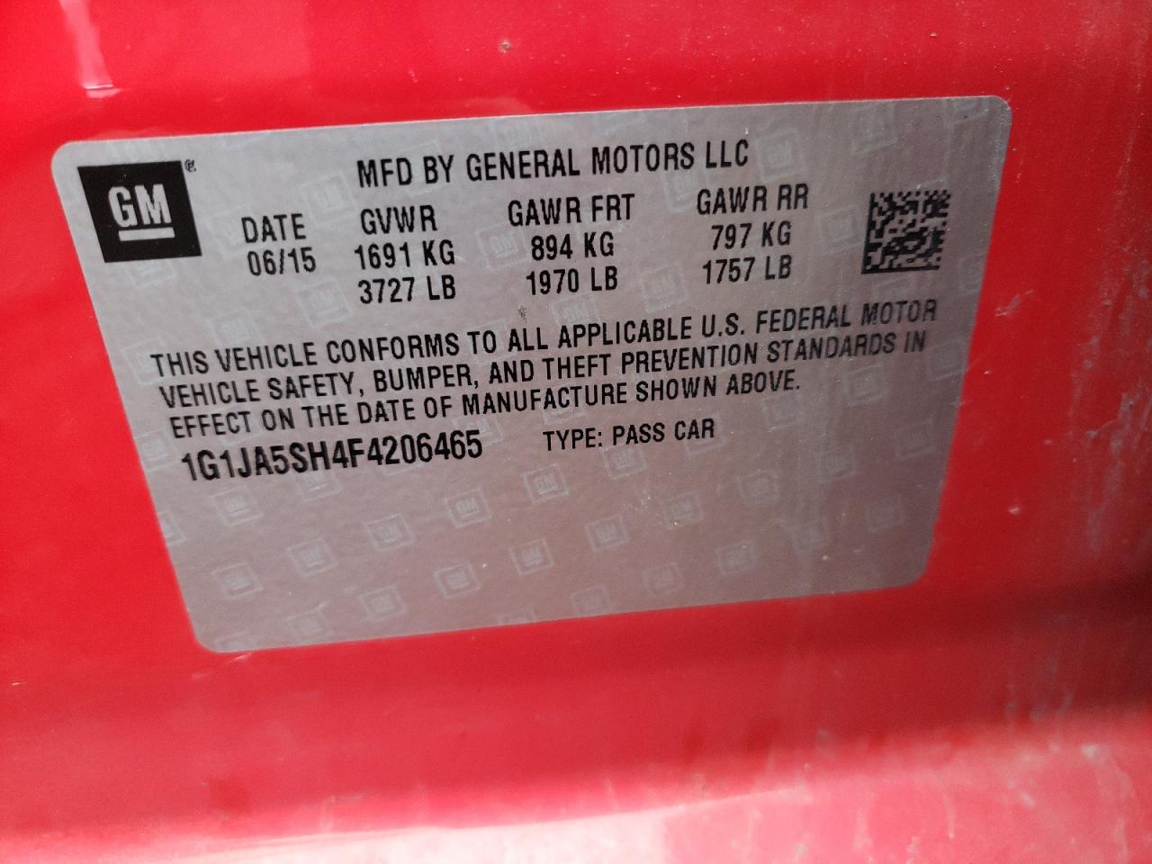 Photo 10 from auction – 2015 CHEVROLET SONIC LS with VIN 1G1JA5SH4F4206465