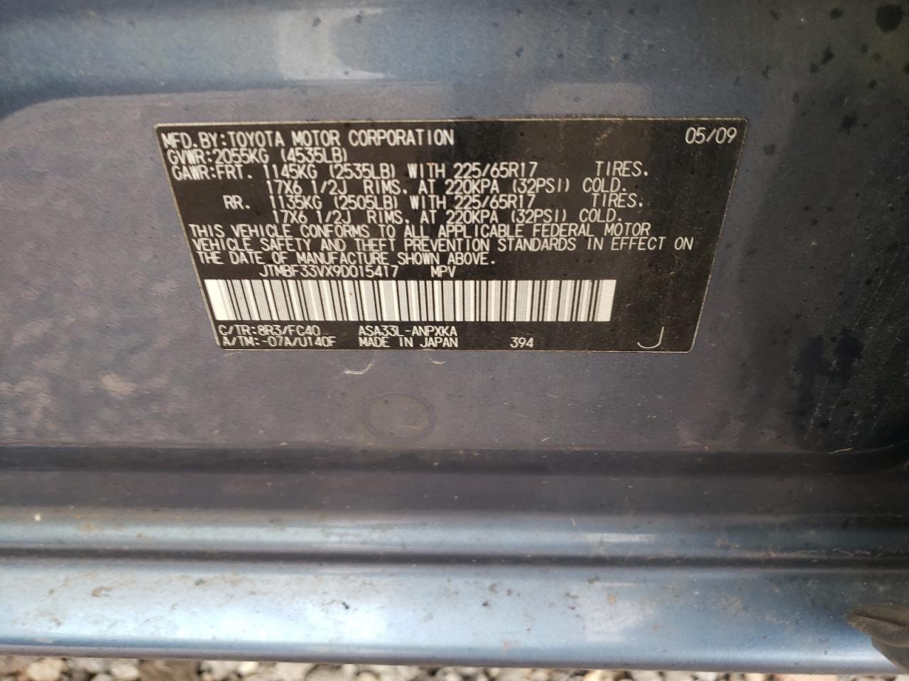 Photo 10 from auction – 2009 TOYOTA RAV4 with VIN JTMBF33VX9D015417